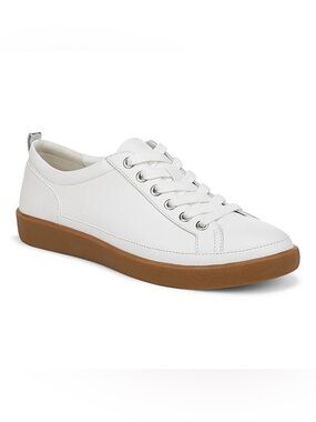 Vionic Womens Winny Leather Lace Up Sneaker in White/Gum